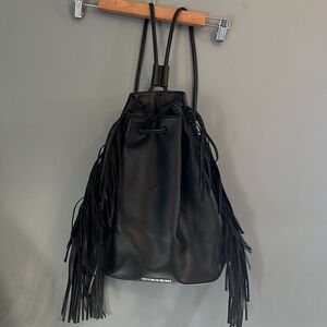 Victorias Secret black fringe backpack bucket bag